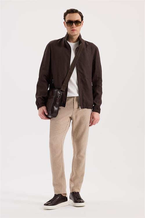 Kahve Rahat Kalıp - Comfort Fit Mont Dik Yaka