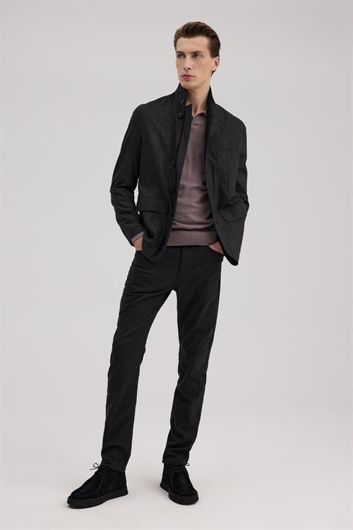 Antrasit Dar Kalıp - Slim Fit Ceket Mont Patlı