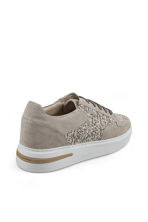Bej %100 Deri Spor Dikişli Taban Sneaker Ayakkabı