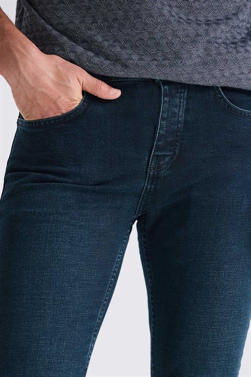Koyu Lacivert Slim fit Likralı Pamuklu Yıkamalı Jean Kot Pantolon