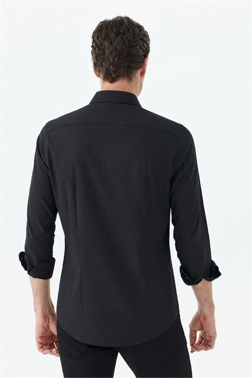 Siyah Pamuk Karışımlı Comfort Fit Gömlek