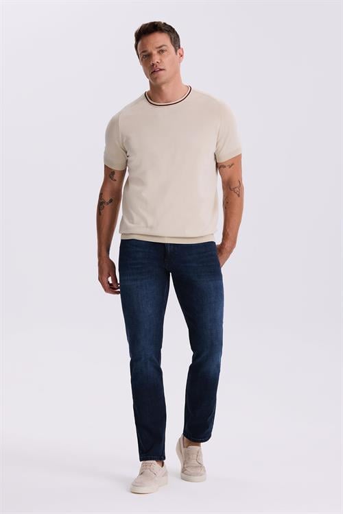 Bej Slim Fit Triko Bisiklet Yaka T-Shirt