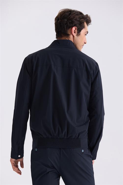 Lacivert Comfort Fit Dik Yaka Önü Fermuarlı Mevsimlik Mont