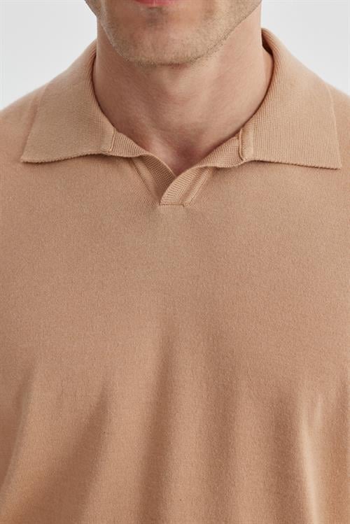 Bej Slim Fit Polo Yaka Triko Kazak