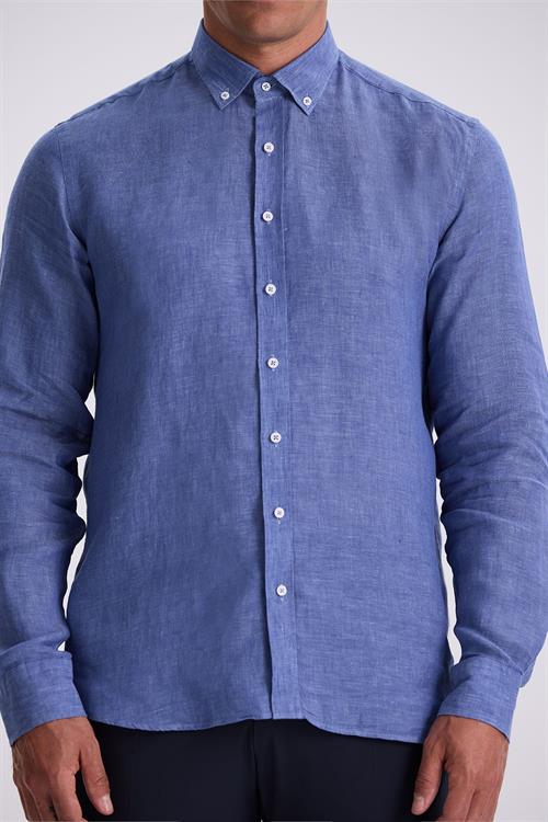 Saks %100 Keten Düğmeli Yaka Comfort Fit Gömlek