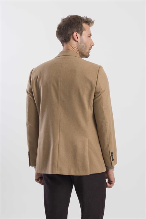 Taba Klasik Kalıp Yünlü Mono Yaka Ceket