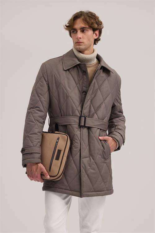 Kahve Rahat Kalıp - Comfort Fit Mont Berberi Yaka