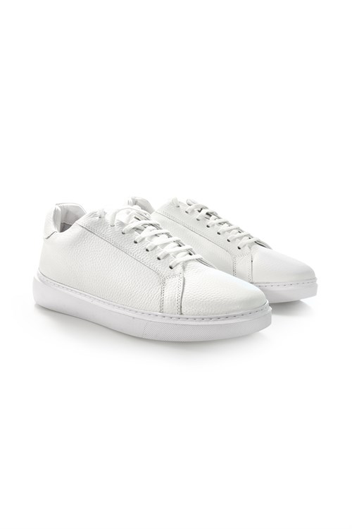 Beyaz %100 Deri Bağcıklı Günlük Sneaker Ayakkabı