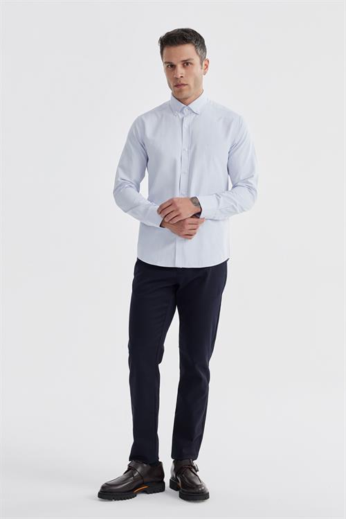Mavi Slim Fit Desenli Pamuklu Düğmeli Yaka Gömlek