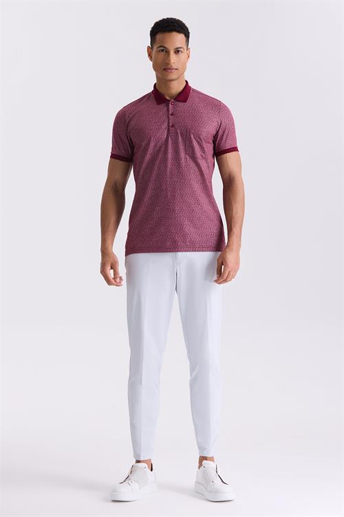 Bordo Classic Fit Cepli Desenli Polo Yaka T-Shirt