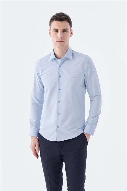 Açık Mavi Slim Fit  Klasik Yaka Uzun Kol Klasik Model Gömlek