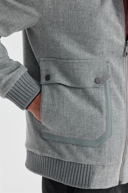 Gri Comfort Fit Kürklü yaka Yünlü Mont