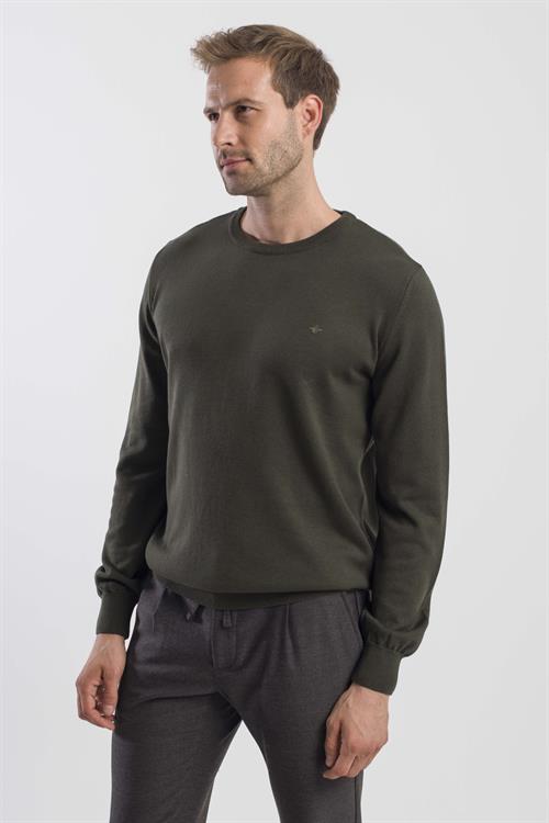 Haki Slim Fit Bisiklet Yaka Triko Kazak