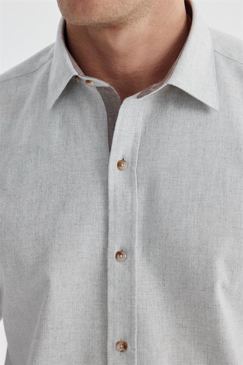 Gri Comfort Fit Gizli Düğmeli Yaka Gömlek