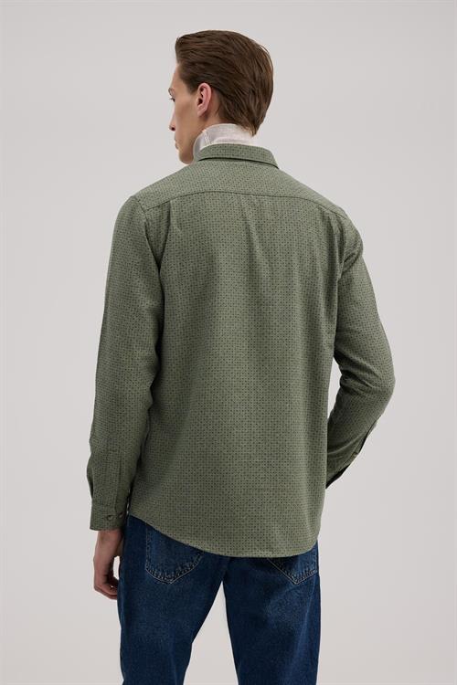Yeşil Comfort Fit Desenli Pamuklu Düğmeli Yaka Gömlek