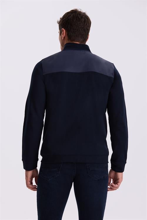 Lacivert Slim Fit Fermuarlı Pamuklu Likralı Eşofman Üstü