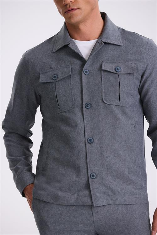 Antrasit Slim Fit Bebe Yaka Cepli Spor Takım Elbise