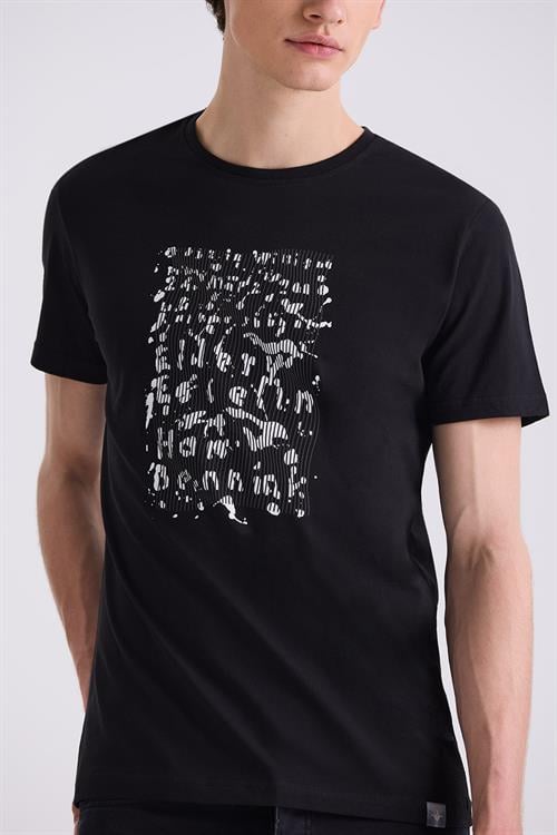 Siyah Slim Fit Triko Bisiklet Yaka T-Shirt