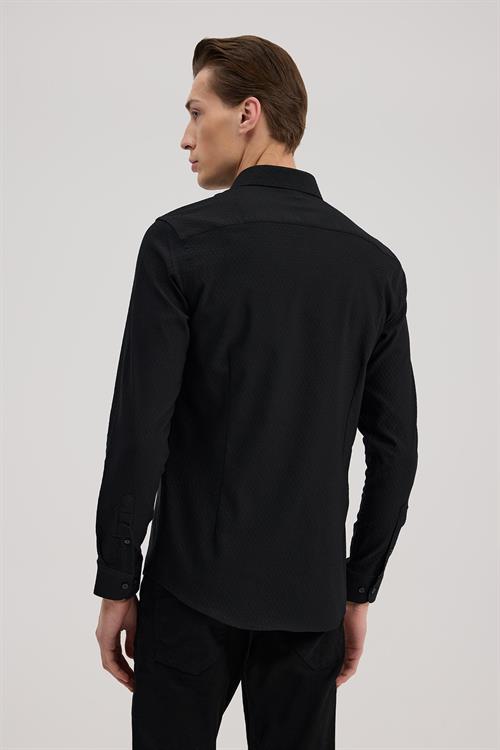 Siyah Rahat Kalıp - Comfort Fit Gömlek Klasik