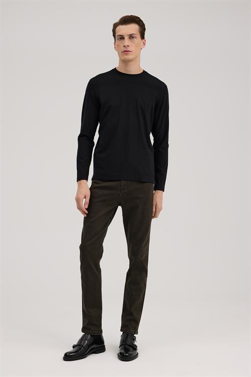 Siyah Dar Kalıp - Slim Fit T-Shirt UZUN KOL