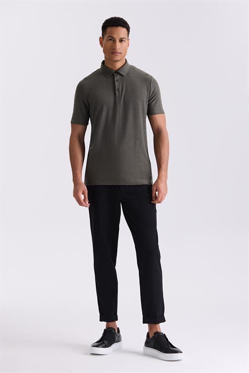 Haki Slim Fit Desenli Polo Yaka T-shirt