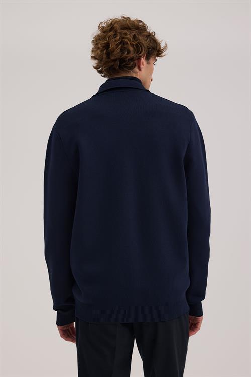 Lacivert Dar Kalıp - Slim Fit Triko Ceket