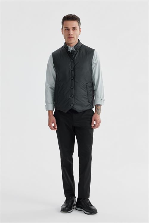 Siyah Hakim Yaka Çift Taraflı Slim Fit Yelek
