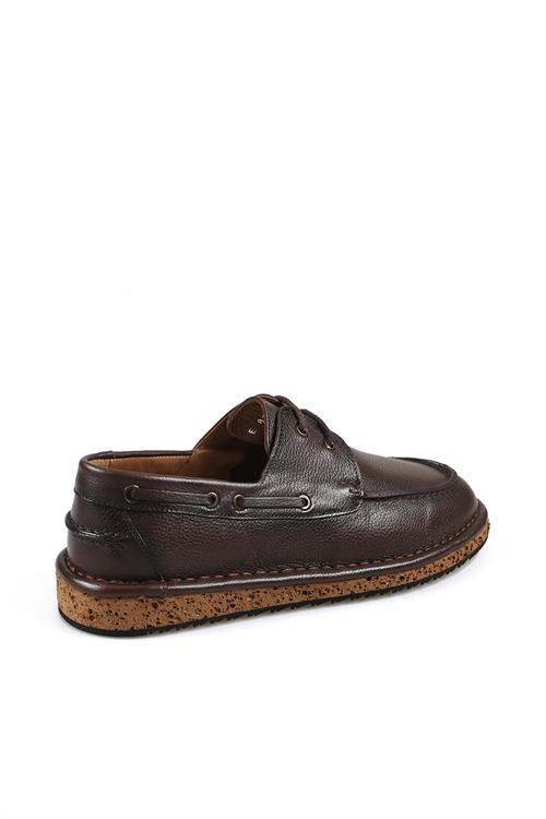 Kahve %100 Deri Bağcıklı Eva Taban Casual Ayakkabı