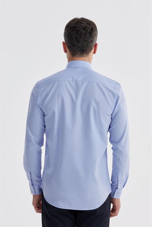 Mavi Slim Fit Pamuklu Klasik Kravatlık Gömlek