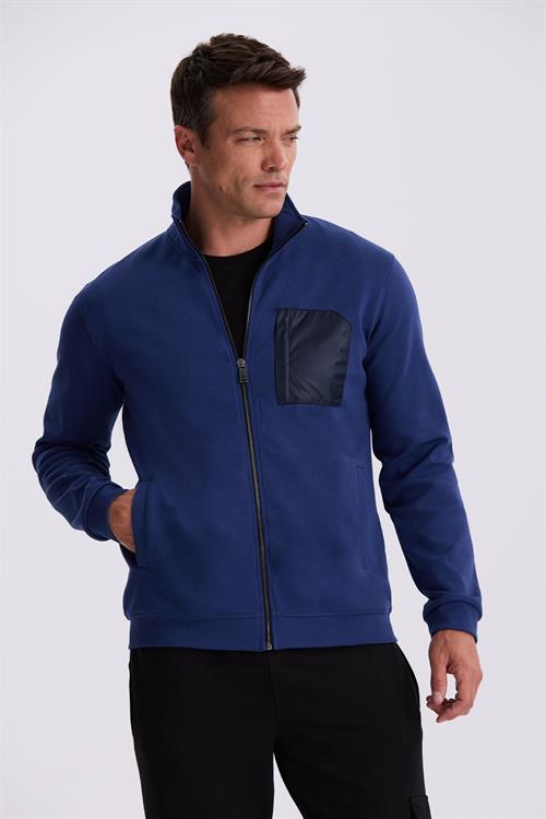 İndigo Slim Fit Fermuarlı Pamuklu Likralı Eşofman Üstü