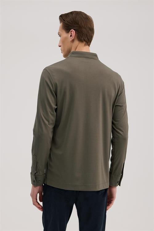 Haki Slim Fit Polo Yaka Sweatshirt