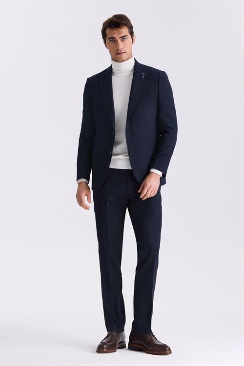 Lacivert Slim Fit Sivri Yaka Desenli Spor Ceket