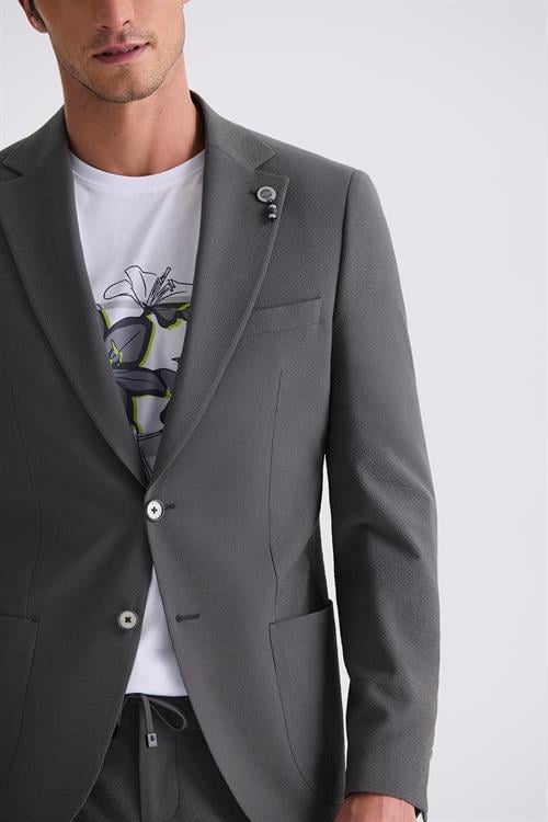 Haki Slim Fit Mono Yaka Spor Takım Elbise