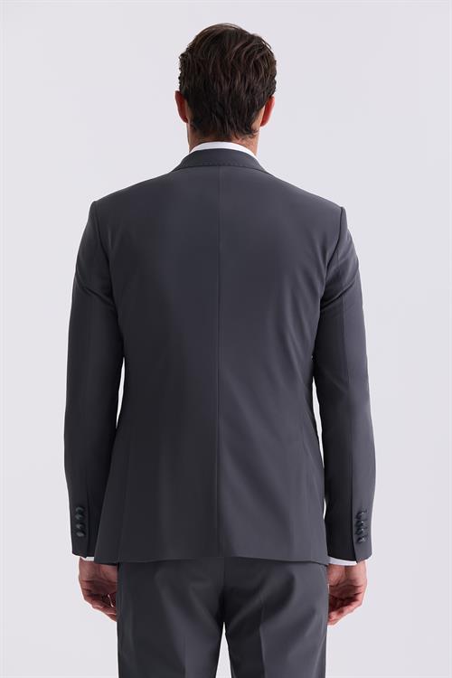 Antrasit Slim Fit Mono Yaka Yelekli Takım Elbise