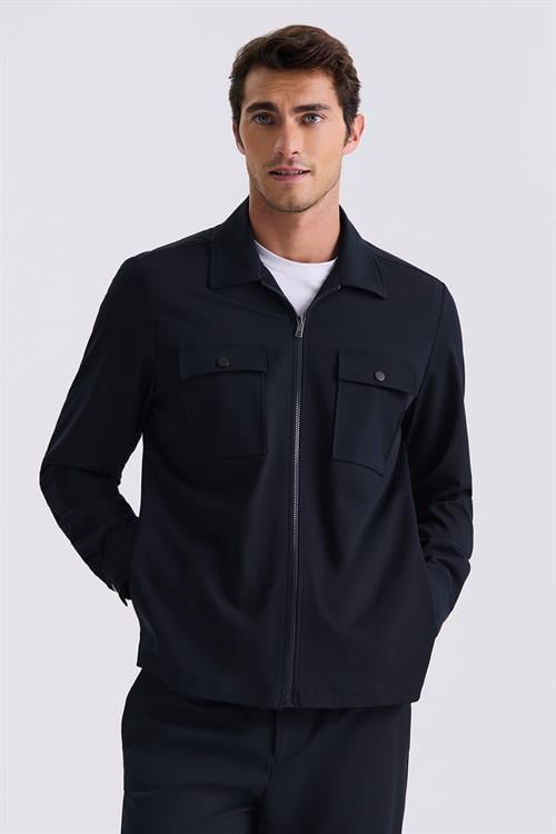 Lacivert Slim Fit Berberi Yaka Spor Takım Elbise