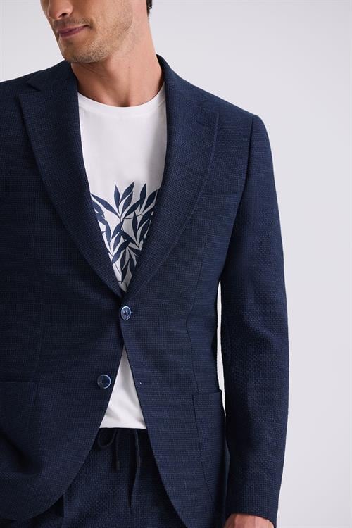 Lacivert Slim Fit Mono Yaka Desenli Spor Takım Elbise