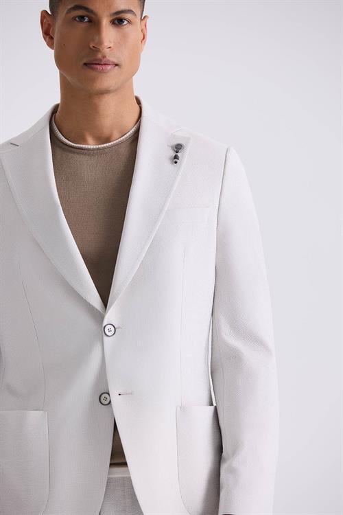 Taş Beyaz Slim Fit Mono Yaka Spor Takım Elbise