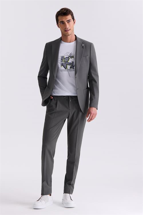 Haki Slim Fit Mono Yaka Spor Takım Elbise