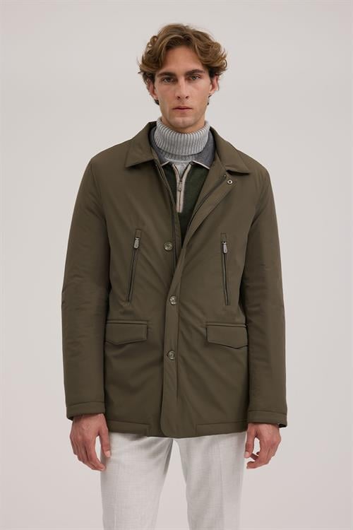 Haki Rahat Kalıp - Comfort Fit Mont Berberi Yaka