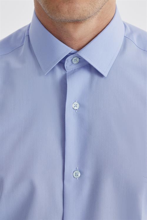 Mavi Slim Fit Pamuklu Klasik Kravatlık Gömlek