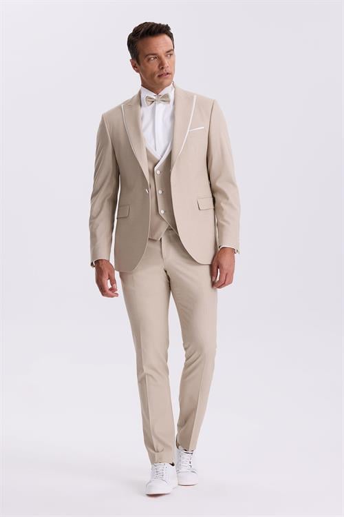 Vizon Slim Fit Kırlangıç Yaka Yelekli Smokin Damatlık Takım Elbise