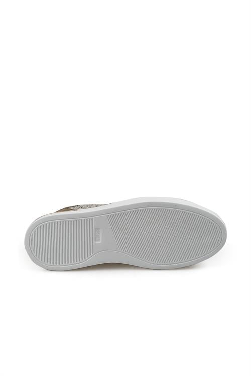 Haki %100 Deri Spor Dikişli Taban Sneaker Ayakkabı