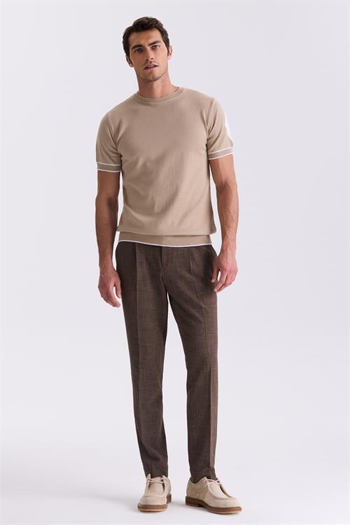 Kahve Slim Fit Triko Bisiklet Yaka T-Shirt