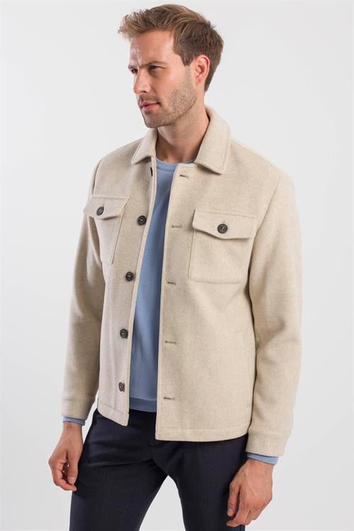 Bej Comfort Fit Bebe Yaka Yünlü Mont