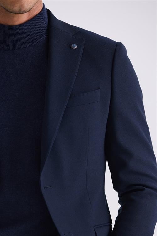 Lacivert Slim Fit Mono Yaka Çift Yırtmaç Spor Ceket