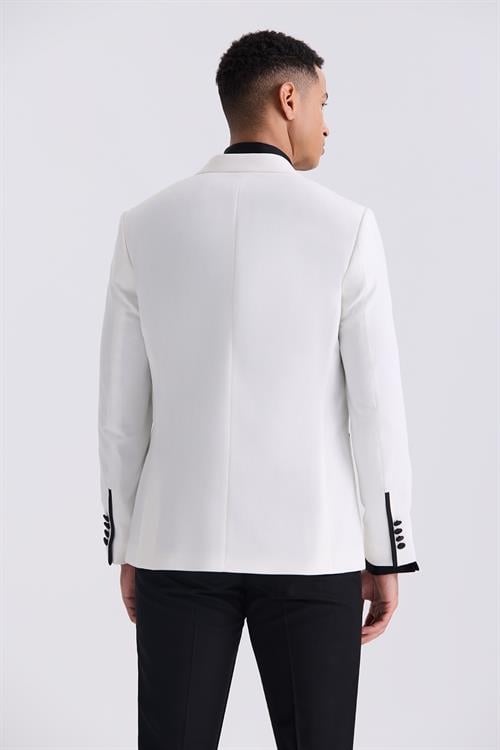 Beyaz Slim Fit Sivri Yaka Kruvaze Smokin Takım Elbise