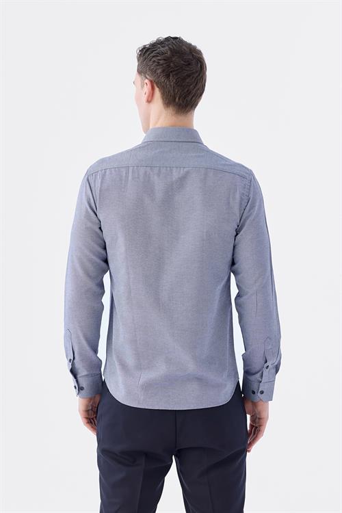 Rahat Kalıp - Comfort Fit Serili Gömlek-Jakamen  Yaka Alttan Düğmeli  Serili