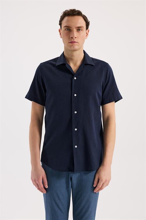 Lacivert Rahat Kalıp - Comfort Fit Gömlek Klasik Yaka