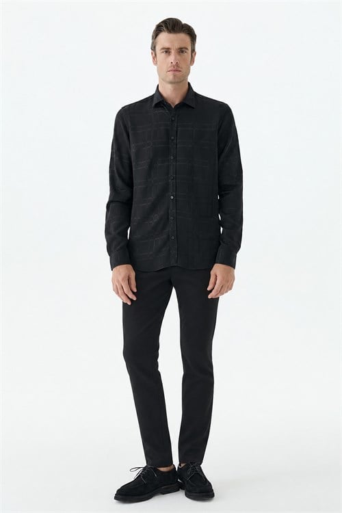Siyah Kareli Comfort Fit Gömlek