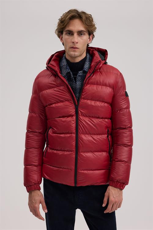 Kırmızı Klasik Kalıp - Regular Fit Mont Kapüşonlu